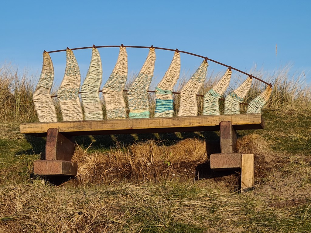 1st class food Holy Island bench image